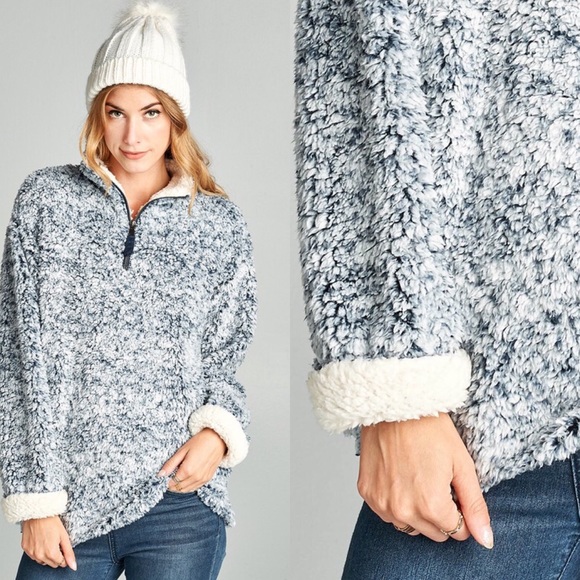 Pink Peplum Boutique Sweaters - Soft cozy faux fur Sherpa fuzzy pullover